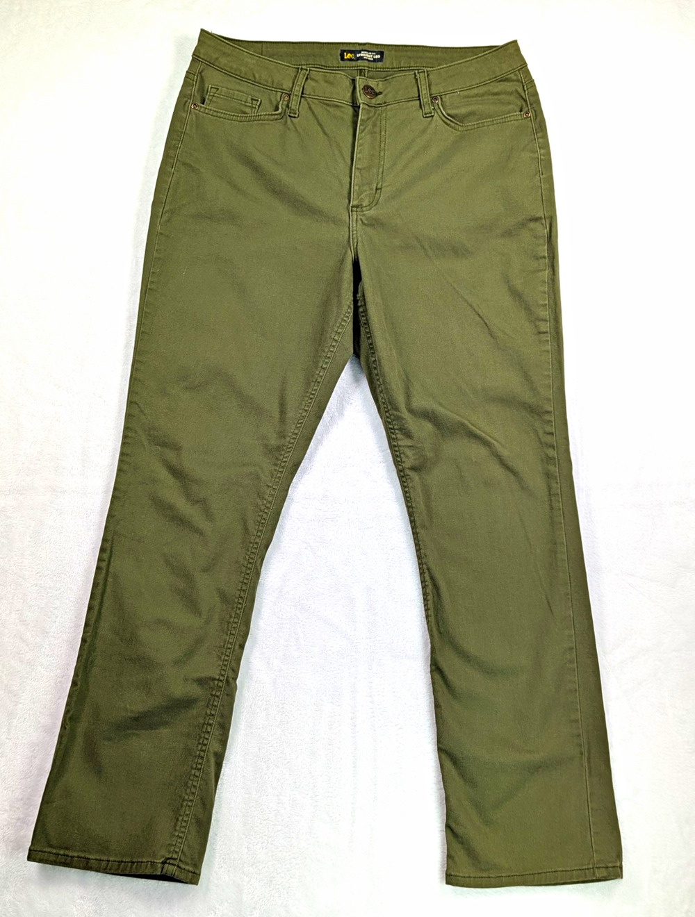 Lee Regular Fit Straight Leg Mid Rise Pants Olive Green Size 14 Cotton Stretch